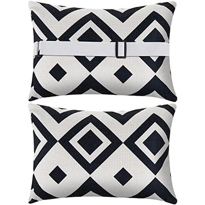 Juexica 2 Pack Chaise Lounge Pillow with Strap Outdoor Waterproof Beach Chair Neck Headrest Pillow Adjustable Elastic Band for Hammock Lumbar Recliner Pillows for Patio Pool Chair(Stripe Style) - style: Stripe Style