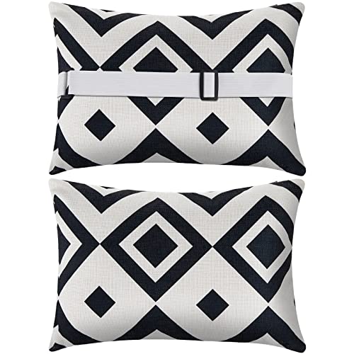 Juexica 2 Pack Chaise Lounge Pillow with Strap Outdoor Waterproof Beach Chair Neck Headrest Pillow Adjustable Elastic Band for Hammock Lumbar Recliner Pillows for Patio Pool Chair(Stripe Style) - style: Stripe Style