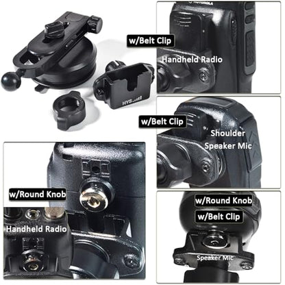 HYS SDS100 BCD436HP Universal Car Mount Dashboard & Windshield Suction Cup CB/GMRS Radio/Shoulder Speaker Mic Hanger Holder, Vehicle Suction Cups Holder for Scanner with Belt Clip&Round Knob Holder