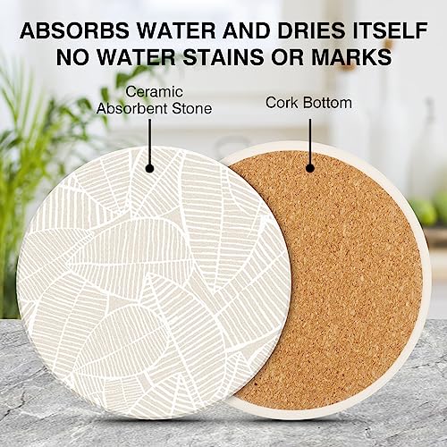 Ceramic Absorbent Table Coasters Set of 2 - Heat-Resistant Desk Cup Coasters with Cork Base, Leaf Design Protect Furniture (2Pack) - color: Leaves2-2pack