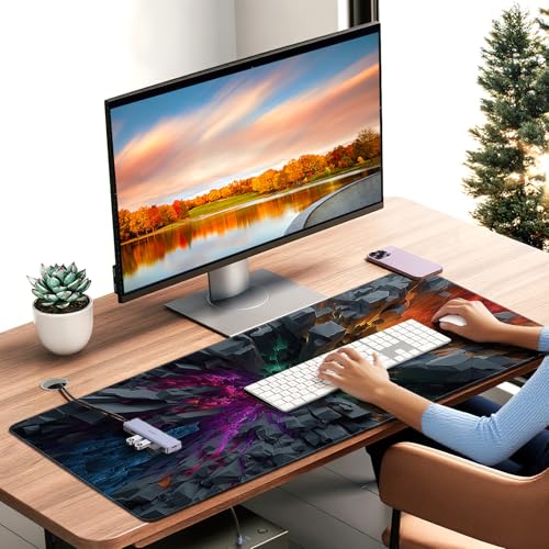 Large Gaming Mouse Pad, Colorful 3D Explosion Pattern, 35.4 x 15.7 Inches, Non-Slip Base, Waterproof, XXL Desk Mat - color: Colorful 3d Explosion Pattern