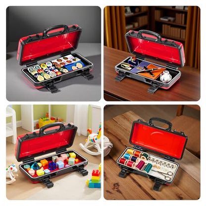 Geinxurn 3 Pieces Metal 11 Inches Steel Tool Organizer Portable Toolbox Red, Black and Yellow, Durable ABS Tool Storage with Plastic Handle and Double-Buckles - color: 3PCS