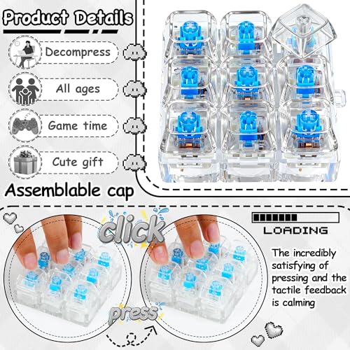 Keyboard Fidget Toy, Keyboard Keychain Fidget Toys, 9-in-1 Clicker Fidget Toy, Stress Relief Desk Decompression Button, Anxiety Relief Valentine's Day Gifts (Clear) - color: Clear
