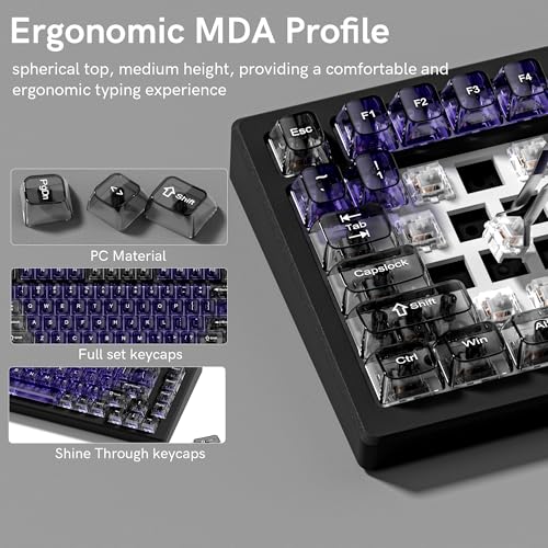 dagaladoo Clear keycaps,Transparent Keyboard keycaps,Jelly Key caps Set,Shine Through keycap,MDA Profile Keyboard caps for Mx Switches Mechanical Keyboard (Purple and Grey) - color: Purple and Grey