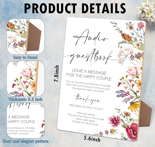 Audio Guest Book Sign, Wedding Signs for Ceremony and Reception, Floral Bridal Shower Decorations, Wooden Wedding Signage, Bridal Shower Decor, Supplies for Engagement and Anniversary Party, 11 - color: Audio Guestbook Sign, 11