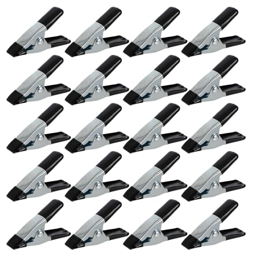 20 Pcs Small Spring Clamps, 2 Inch Small Clamps Heavy Duty Metal Stainless Steel Mini Clips with Rubber Coated Handle for Crafts Woodworking Photography Backdrop Greenhouse DIY Projects (Black)