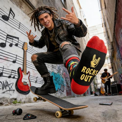 HAPPYPOP Music Gifts for Music Lovers - Guitar Saxophone Violin Socks for Musicians Players - color: Socks Out Rock Out