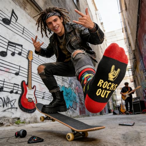 HAPPYPOP Music Gifts for Music Lovers - Guitar Saxophone Violin Socks for Musicians Players - color: Socks Out Rock Out