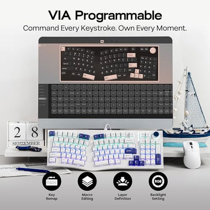 MechLands Feker Alice98 Ergonomic 98 Keys Custom Mechanical Keyboard, VIA Programmable, USB-C Wired Gaming Keyboard, Hot Swappable, 5 Layer Paddings, Control Knob, NKRO, RGB for Win/Mac (White) - color: White