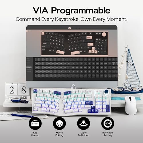 MechLands Feker Alice98 Ergonomic 98 Keys Custom Mechanical Keyboard, VIA Programmable, USB-C Wired Gaming Keyboard, Hot Swappable, 5 Layer Paddings, Control Knob, NKRO, RGB for Win/Mac (White) - color: White