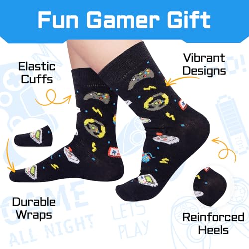 Gamer Gifts for Teens Boys - Video Game Socks for Kids 4-18, Gifts with Greeting Card
