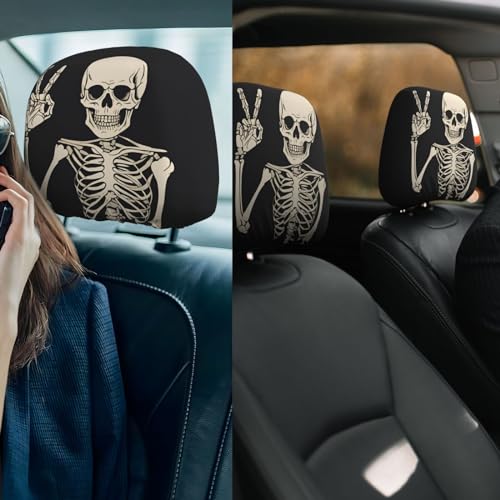 Dujiea 2 Pack Funny Skull Finger Car Headrest Covers, Universal Soft Car Seat Head Rest Protector, Vehicle Accessories Fabric Headrest Cover for Cars Vans Trucks - color: Funny Skull Finger