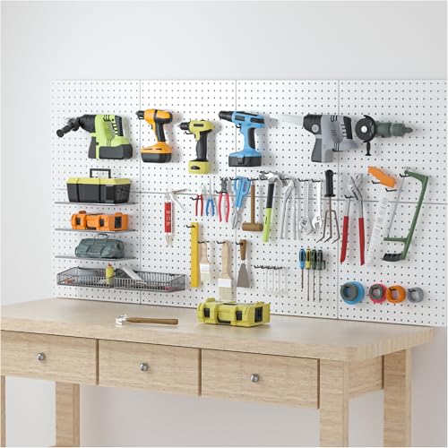 Peg Board, 16”×16”Large Heavy Duty Metal Pegboard Panels with Frame White PegBoard Display 4 Packs Peg Boards for Walls, Display, Garage Tool Storage, Office Organization, Craft Room, Kitchen - color: White, size: 16"×16"-4PCS