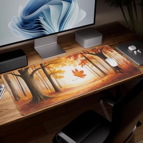 Leather Forest Desk Pad, Colorful Art Mouse Pad Large Computer Keyboard Gaming Mousepad Waterproof Desktop Protector & Cover, Decorative PU Leather Laptop Mouse Mat Home Decor 10 x 25.6 inch C98 - color: colorful-28