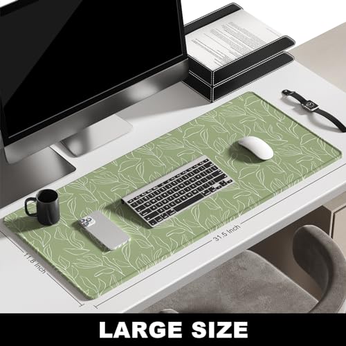 BOSOBO Large Desk Pad - XXL XL Extended Gaming Mouse Pad, Office & Home Mat, Long Keyboard Cover, Desktop Full Cover 31.5 x 11.8 Inches, Minimalist Green Leaf - color: Minimalist Green Leaf, size: XL - 31.5 x 11.8 Inches