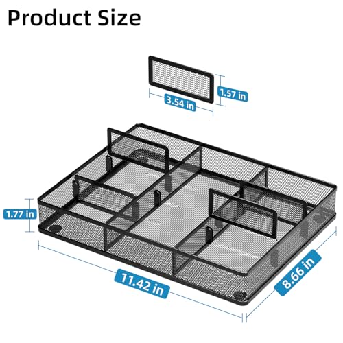 Marbrasse 2Pack Desk Drawer Organizer, Metal Mesh Drawer Organizer Tray with 5 Adjustable Compartments,Desk Organizers and Accessories for Home,Office,Kitchen,Makeup,Vanity (Black) - color: 2Pack Black