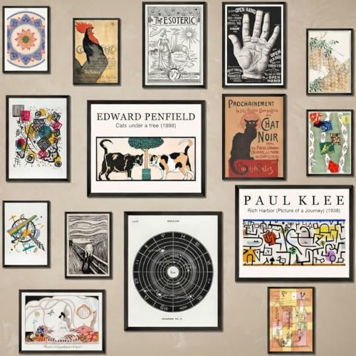 MAZUKO 15PCS Eclectic Wall Art Set – Colorful Maximalist Decor Prints, Eclectic French Country Vintage Posters for Bedroom, Living Room, Office, Rustic Cottagecore Aesthetic (UNFRAMED) - color: Eclectic 16