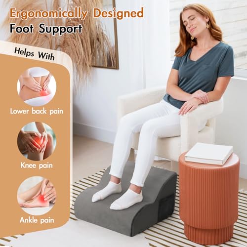 Echaprey Foot Rest for Under Desk at Work,Adjustable Under Desk Footrest Multifunctional 3-Tier Foot Stool with Non-Slip Base and Washable Cover Ergonomic Foot Stool for Office,Home,Car,Travel (Grey) - color: Grey