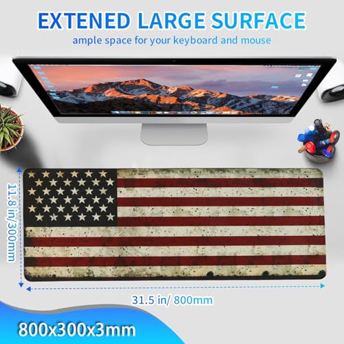 American Flag Gaming Mouse Pad, Large Mouse Pad for Desk Mat XL Mousepad, Stitched Edges Non-Slip Rubber Base Mouse Pads for Computers Laptop (USA Flag-Large-White) - color: USA Flag-Large-White
