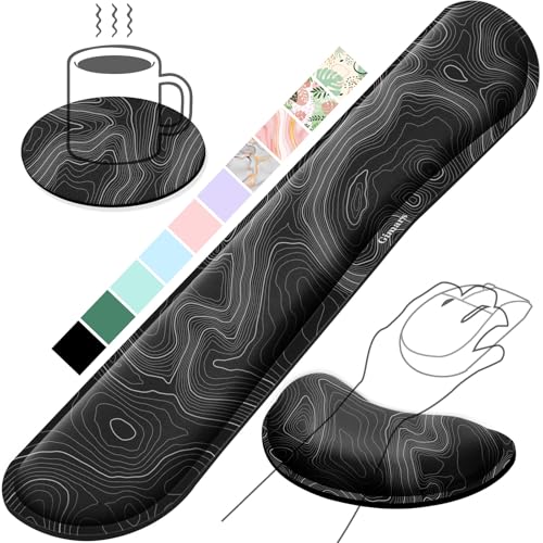 Gimars Enlarge Silky and Superfine Fabric Gel Memory Foam Keyboard Wrist Rest Set, Ergonomic Keyboard Mouse Wrist Support for Typing Pain Relief, Comfort for Office, Gaming, Computer-Map Pattern - color: Map Pattern, size: 3-piece set (keyboard rest+mouse