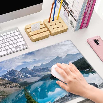Large Gaming Mouse Pad with Stitched Edges, Rocky Mountains Desk Mat, Extended Keyboard Pad, Non-Slip Rubber Base Desk Pad for Keyboard and Mouse, 31.5X11.8 inch - color: Rocky Mountains