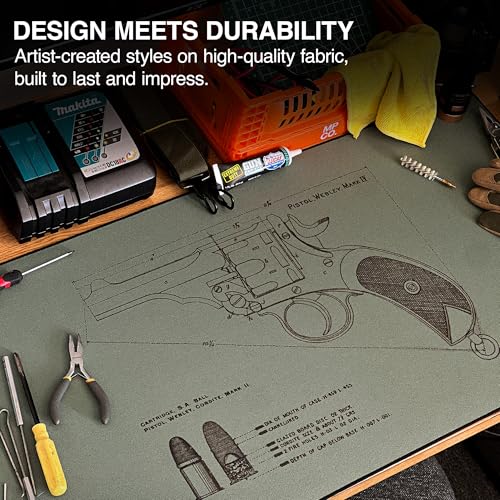 MPCO. Blueprints Large Gaming Desk Pad - 36" x 17" Aeroglyde Fabric Pistol Webly Mark IV – Green Desk Mats - Non-Slip, Washable, Smooth Glide for Precision Gaming & Work - color: Aeroglyde Pistol Webly Mark Iv – Green