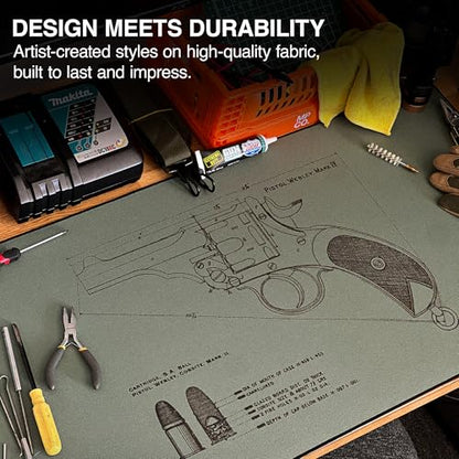 MPCO. Blueprints Large Gaming Desk Pad - 36" x 17" Aeroglyde Fabric Pistol Webly Mark IV – Green Desk Mats - Non-Slip, Washable, Smooth Glide for Precision Gaming & Work - color: Aeroglyde Pistol Webly Mark Iv – Green