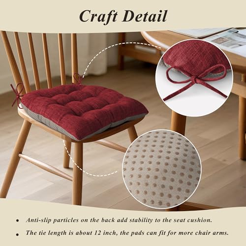 Chair Cushions for Dining Chairs Set of 4 Durable D-Shaped Seat Cushions with Non-Slip Backing Secure Ties Thick Cozy Seat Pad for Kitchen Dining Room Office(18x16.5x3in Burgundy) - color: Burgundy