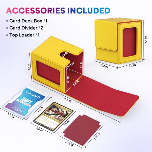 UAONO Card Deck Box for MTG Commander, Independent Commander Display, Fits 100 Double-Sleeved Cards, Magnetic Deck Case for Magic the Gathering TCG, 2 Dividers & 1 Top Loader (Yellow/Red) - color: A-Yellow&Red