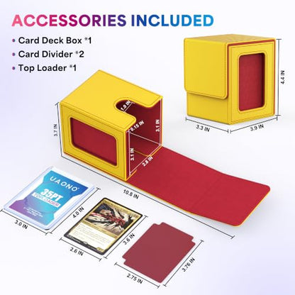 UAONO Card Deck Box for MTG Commander, Independent Commander Display, Fits 100 Double-Sleeved Cards, Magnetic Deck Case for Magic the Gathering TCG, 2 Dividers & 1 Top Loader (Yellow/Red) - color: A-Yellow&Red