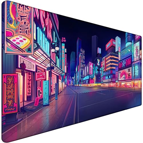 Japanese City Big Desk Mat Large Office Desk Pad, Durable Extended Mouse Mat, 31.5"x15.7" Computer Mousepad with Non-Slip Rubber Base & Stitched Edge for Home Office Gaming Work - color: City, size: 31.5" x 15.7"