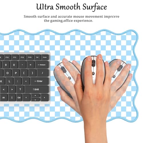 Scalloped Desk Mat Extended Large Cute Mouse Pad Big Desk Pad XXL Aesthetic Kawaii Plaid Mousepad Checkered Mouse Pad for Keyboard Computer Laptop Home Office Accessories Girl 35.4X15.7Inch Blue - color: Blue, size: 35.4" x 15.7"