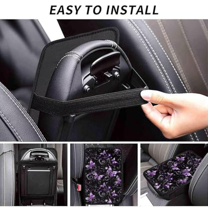 Car Center Console Cover Purple Butterfly Polyester Fabric Auto Armrest Cover Boho Flower Butterflies Cute Hippie Scratch Resistant Wear-Resistant Universal Car Armrest Storage Box Pad - color: Butterfly
