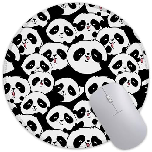 Cute Panda Mouse Pad Round Mouse Mat, Non-Slip Rubber Base Mousepad with Stitched Edge for Wireless Computer Laptop Office Desk Accessories 8 x 8 Inches - color: Cute Panda