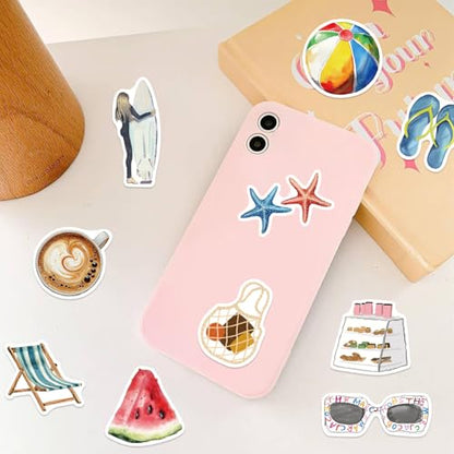 VSCO Beach Stickers for Teens & Adults, 50Pcs Ocean Stickers for Scrapbooking Water Bottles Laptop Notebook, Cute Waterproof Tropical Vinyl Decal for Girls Boys Bulk - style: Beach