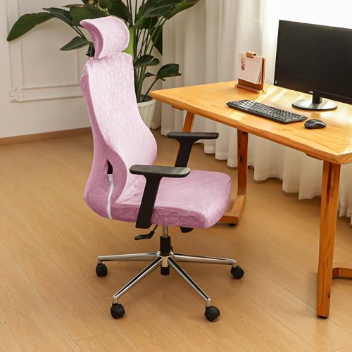 Pink Ergonomic Office Chair Cover with Headrest Cover Velvet Embossing Stretch Office Chair Cover with Headrest Set Washable-Velvet Embossing Pink - color: Velvet Embossing-pink, size: Chair and Headrest Covers