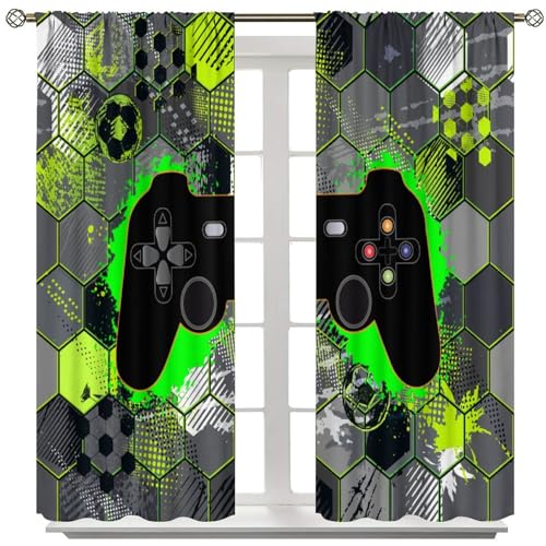 Video Games Window Curtains, Green Honeycomb Gamepad Teens Gamer Controller Window Drapes for Kids Boys Girls Room Playroom 42" W X 45" L - color: Gamepad-10, size: 20.5"W x 45"L (Pack of 2)