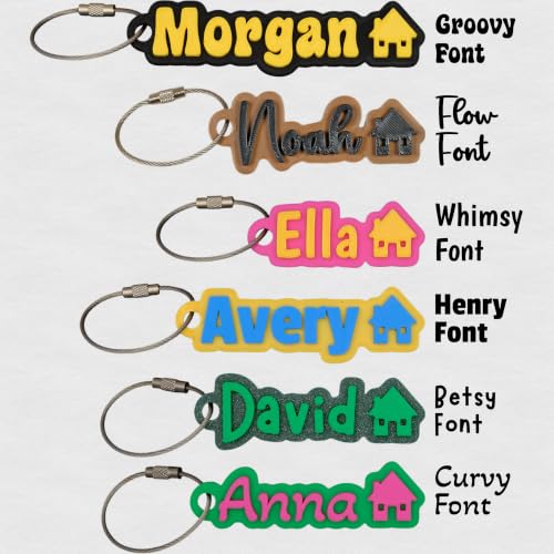 SuperFineDeesigns Bag and Water Bottle Name Tag with Cable – Custom Durable 3D Printed Name Tag Backpack & Sports Bottles - style: House