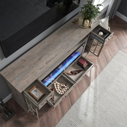 RedLemon Farmhouse Fireplace TV Stand for 80 Inch TV, 36" Tall Entertainment Center with 42" Crystal Eletric Fireplace, Modern Media Console Table with LED Lights for Living Room, Light Rustic Oak - color: Light Rustic Oak