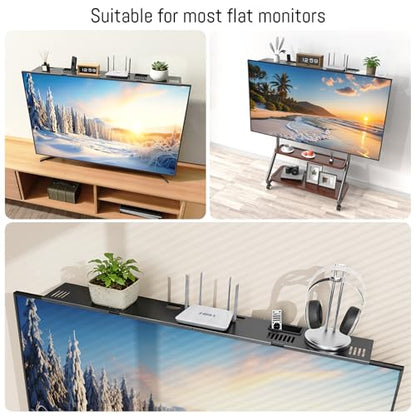 CABTE Adjustable Steel TV Top Shelf, Floating TV Stand, Universal Monitor Shelf for Soundbar, Game Console, Cable Box, Router Shelves (33.86"x4.7" with Boxes) - style: 33.86"x4.7" with boxes