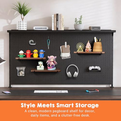 2 Pcs Walnut Finish Wooden Pegboard Shelf for 1/4" Metal Pegboard | Hardwood, High Balance No Tilt, Natural texture, Pegboard Accessories for Craft Room Home Garage Workbench
