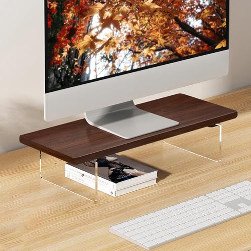 Monitor Stand Riser 2.16/3.34 Inch 2 Height Adjustments Acrylic Stand with Installation Tool, Desk Organizer Accessories Office Desk Storage Rack Screen/PC/Printer/Laptop Riser 7.8 x 15.7 Inch (Brown) - color: Brown