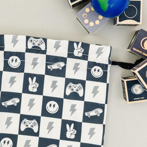 Gather & Knot Drawstring Gift Bags | 20" Large 12" Small | Premium Canvas | Reusable Fabric Wrap for Boy Birthday | Happy Smiley Face | Skateboard - color: Skateboard