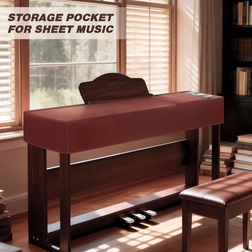 Explore Land 88 Keys Digital Piano Dust Cover with Music Stand Opening and Pockets - Waterproof Leatherette Electronic Keyboard Cover Fits for Most Piano(Burgundy) - color: Burgundy