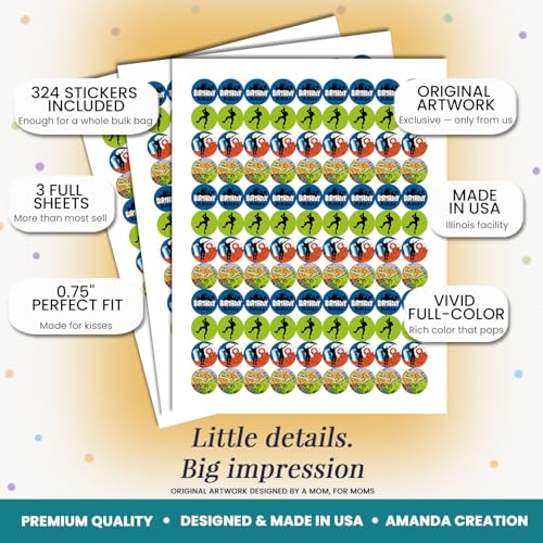 Fort Battle Video Gaming Theme Birthday Party Kiss 300 Sticker Labels 0.75" Circle for Chocolate Drop Kisses, Kids Party Stationery Set, Envelope Seals & Goodie Bags, Made in USA by Amanda Creation