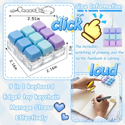 Keyboard Fidget Toy, Keyboard Keychain Fidget Toys, 9-in-1 Clicker Fidget Toy, Stress Relief Desk Decompression Button, Anxiety Relief Valentine's Day Gifts (3 Color-Blue Purple) - color: 3 Color-blue Purple