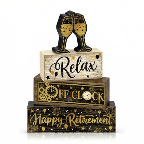 4 Pcs Retirement Party Decorations Gifts Happy Retirement Office Desk Table Decor Wooden Signs Funny Coworker Farewell Gift Shelf Sitter Home Tabletop Set - style: Retirement