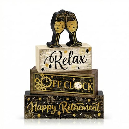 4 Pcs Retirement Party Decorations Gifts Happy Retirement Office Desk Table Decor Wooden Signs Funny Coworker Farewell Gift Shelf Sitter Home Tabletop Set - style: Retirement