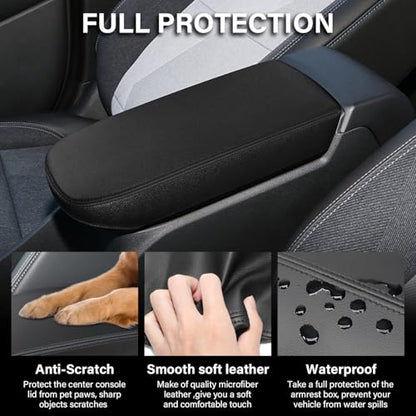 Console Cover for 2024 2025 2026 Chevrolet Trax (LS/1RS/LT/2RS/ACTIV) Leather Center ArmRest Box Cover Pad 2024 2025 2026 Chevy Trax Accessories Protector Cushion (Black Stitches) - color: black