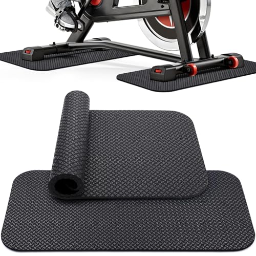 TOBWOLF 2PCS Non-Slip Mat Compatible with Peloton Bike, Concept 2 Rowing Machine, Exercise Bike Mat, Mat Protect Hardwood Floor Carpet for Home Gym, Workout Mat for Bike Trainer, Stationary Spin Bike - color: 5MM Double-sided Non-slip Peloton Bike Mat